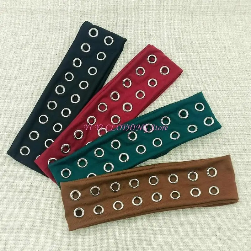 

N5KF Punk Girl Elastic Headbands With Hollowed Eyelets For Steampunk And Metal Rock Party Wear Women Fashion Accessories