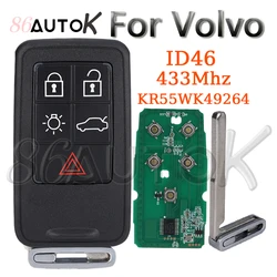 Car Remote Smart Key FCCID KR55WK49264 for Volvo XC60 S60 S60L V40 V60 S80 XC70 433Mhz FSK ID46 Car Key Fob Case Cover 5 Buttons