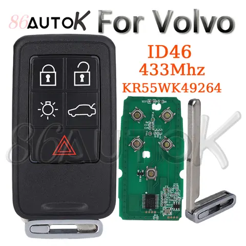 자동차 원격 스마트 키 FCCID KR55WK49264 볼보 XC60 S60 S60L V40 V60 S80 XC70 433Mhz FSK ID46 자동차 키 Fob 케이스 커버 5 버튼 자동차 원격 스마트 키 FCCID KR55WK49264 볼보 XC60 S60 S60L V40 V60 S80 XC70 433Mhz FSK ID46 자동차 키 Fob 케이스 커버 5 버튼