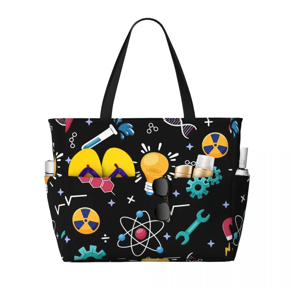 STEM Icons Pattern Science Engineering Beach Tote Bag Sport Gym Yoga Duffle Large Tote Bag Women Travel Bag Fitness bag