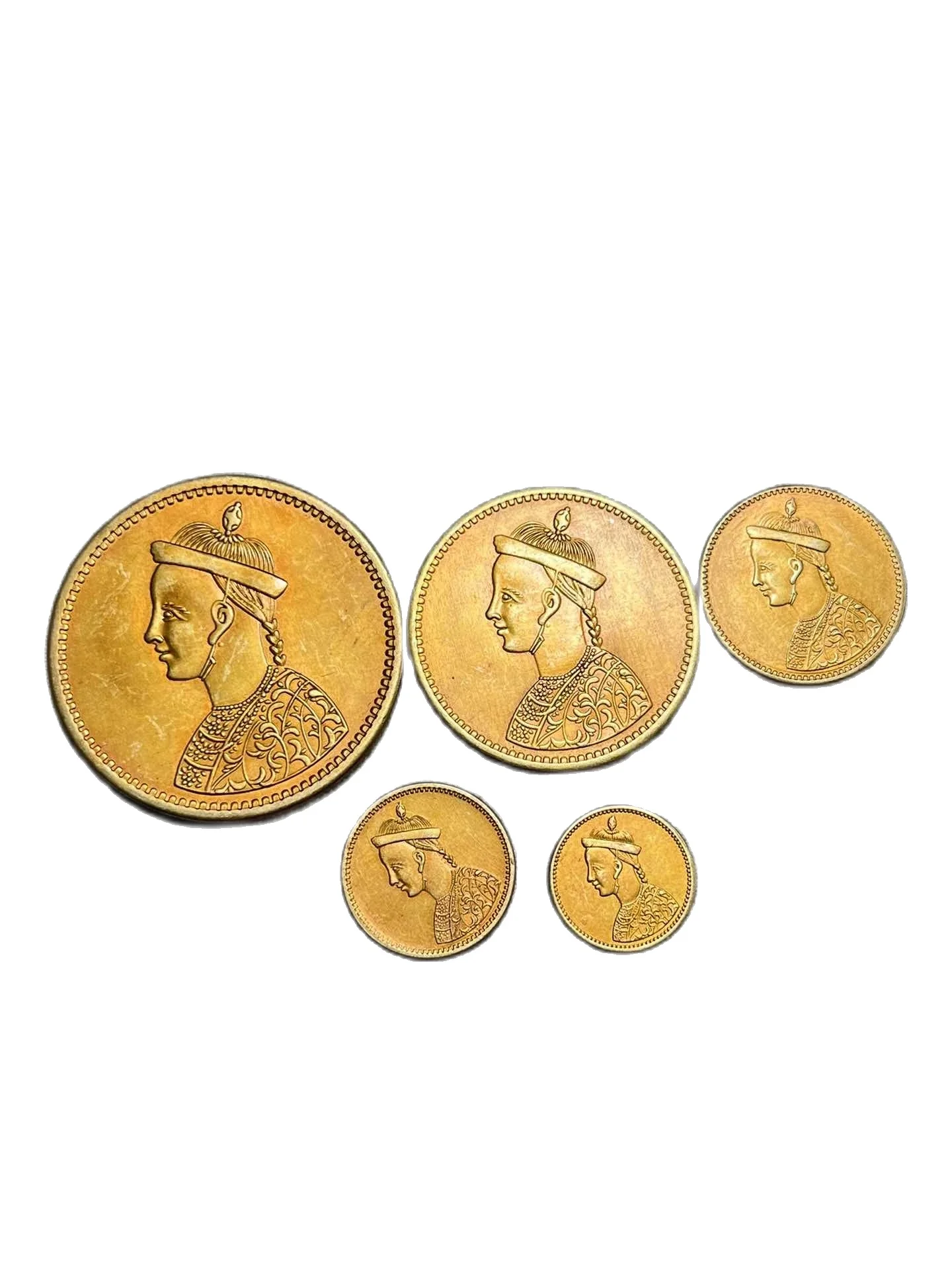 

Qing Dynasty Figure Picture Antique Pure Copper Gold Plated Decorative Coins (5 pieces)