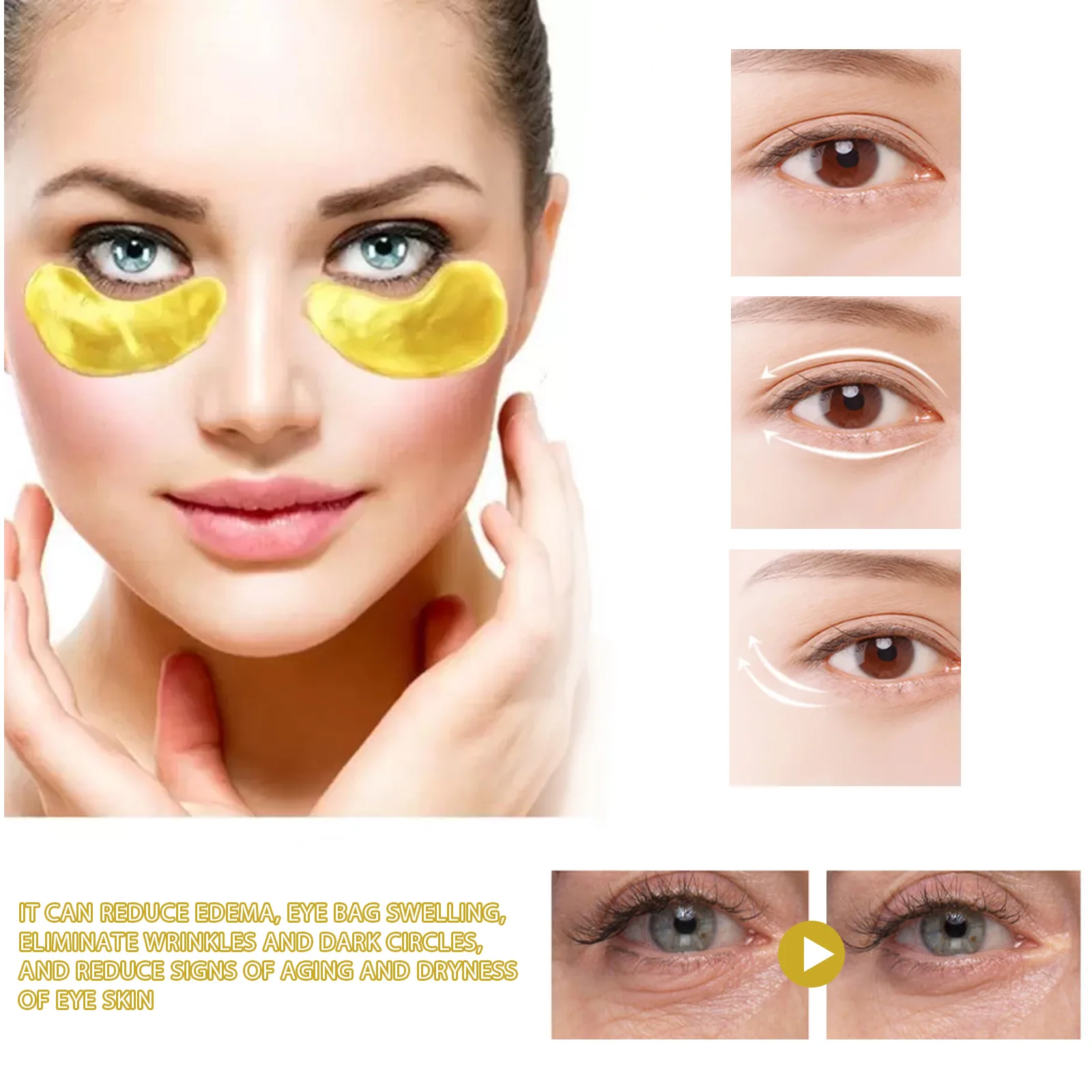 Anti-Wrinkle Golden Eye Mask 24K Gold Collagen Gel Patches Smooth Fine Lines Tighten Under Eye Skin Reduce Puffiness 6Pairs