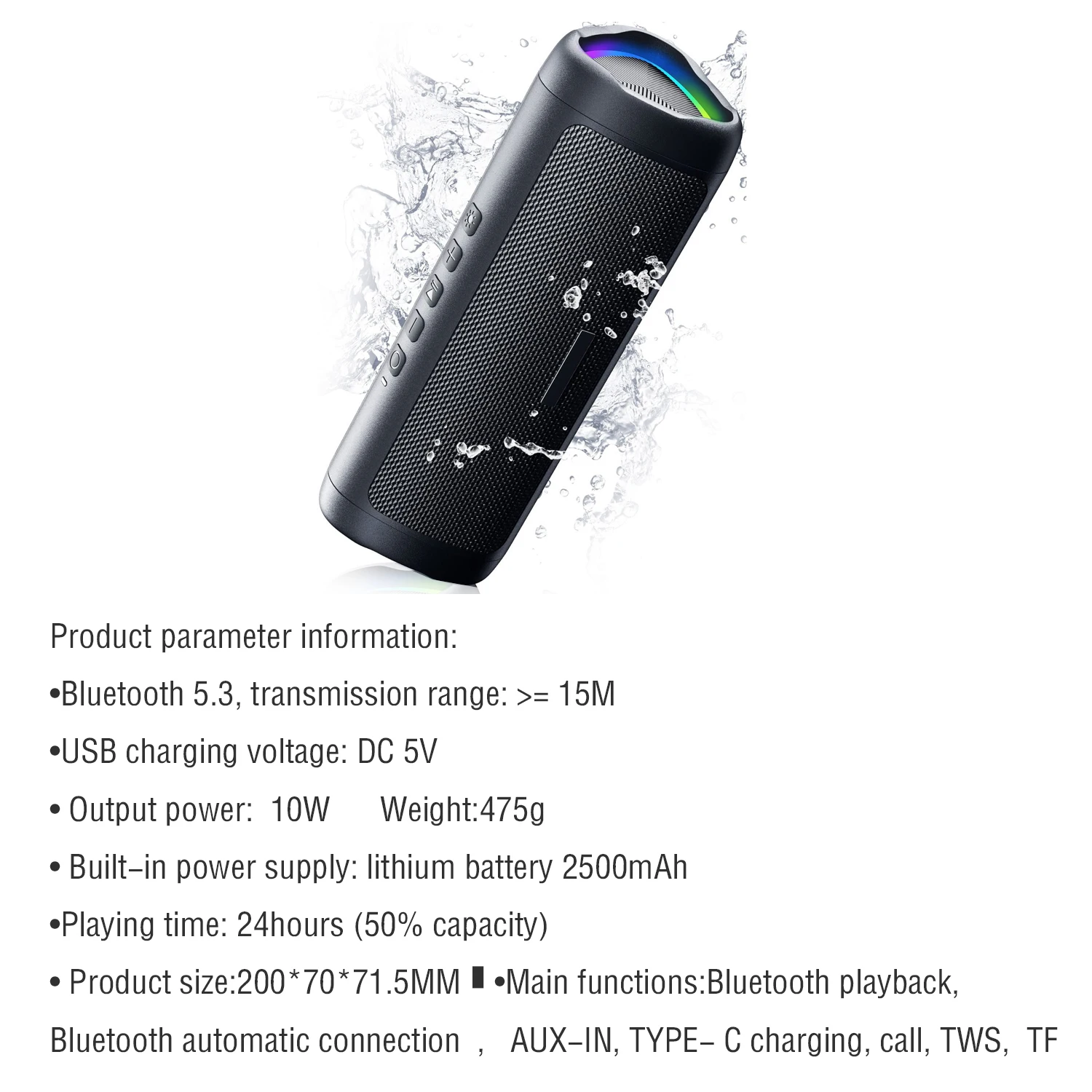 Imagem -06 - Alto-falantes Bluetooth sem Fio Portáteis Caixa de Som Impermeável Alto-falante Ipx5 Surround Estéreo ao ar Livre com Graves Profundos Luz Rgb tf