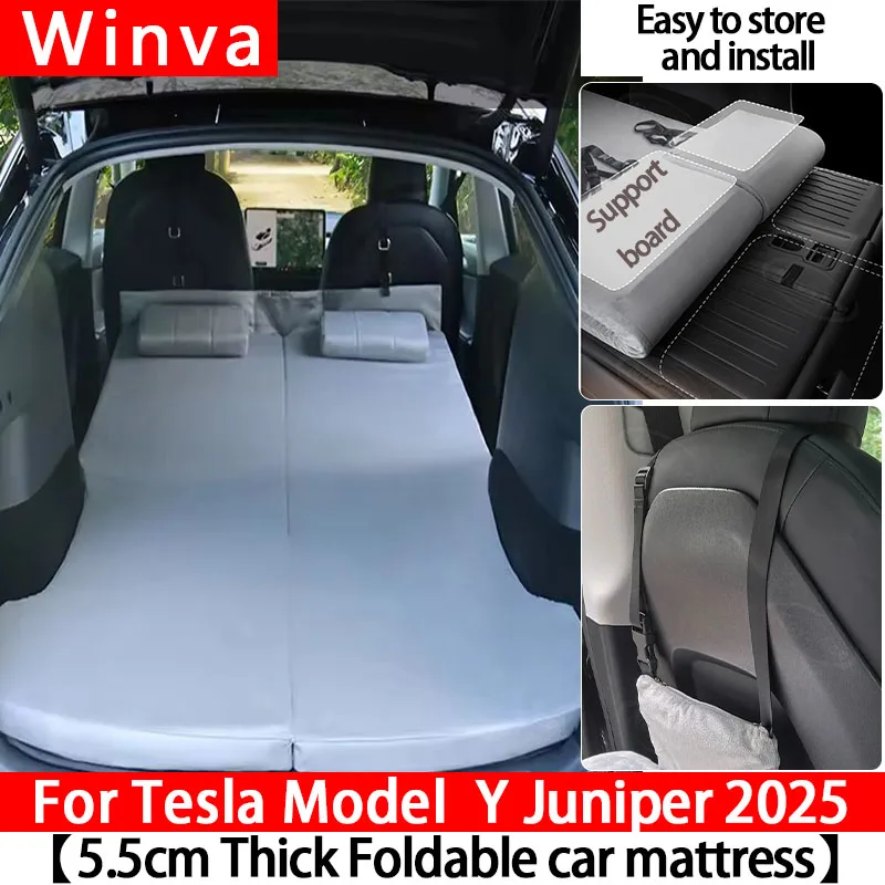 For Tesla Model Y Juniper 2025-2026 Camping Mattress, Foldable Memory Foam Car Bed for Travel & Storage, Portable Sleeping Pad
