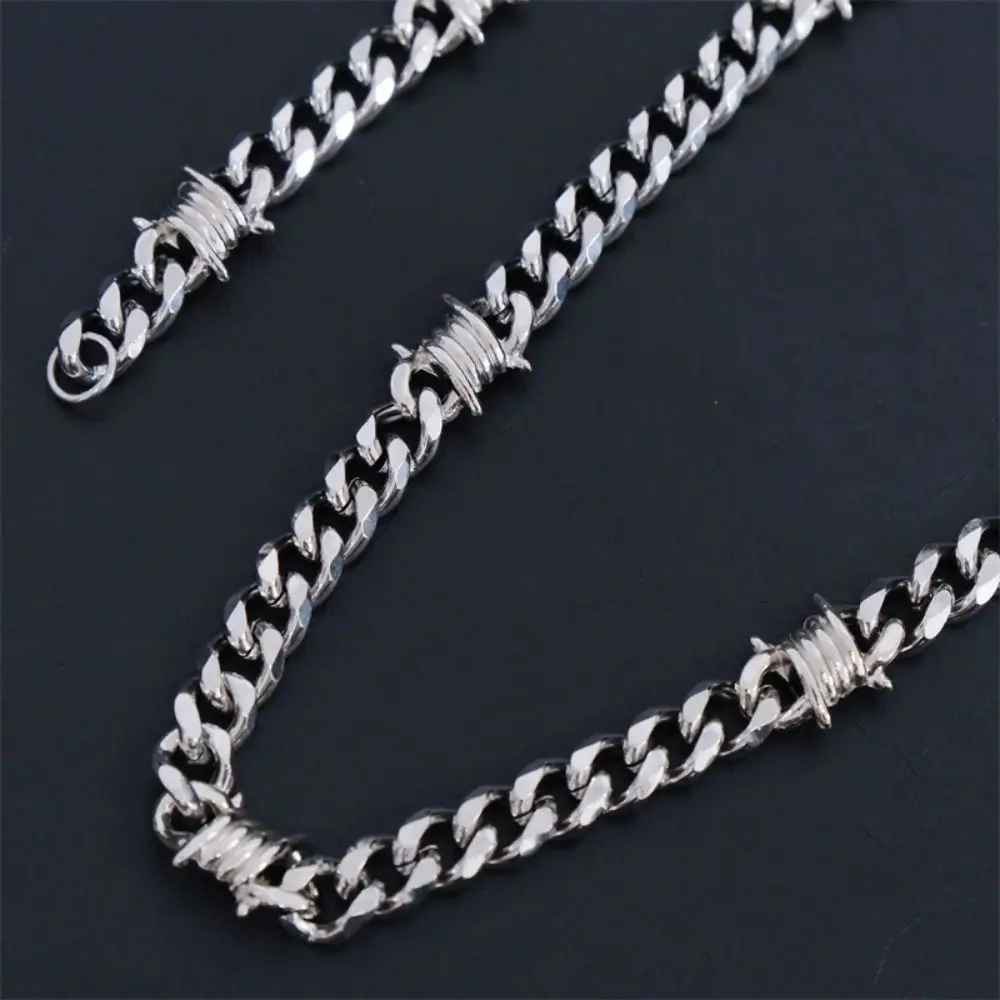 Titanium Steel Cuban Bracelet Neo-Gothic Chain Collar Barbed Wire Necklace Punk Style Silver Thorns Choker Necklace Women Men