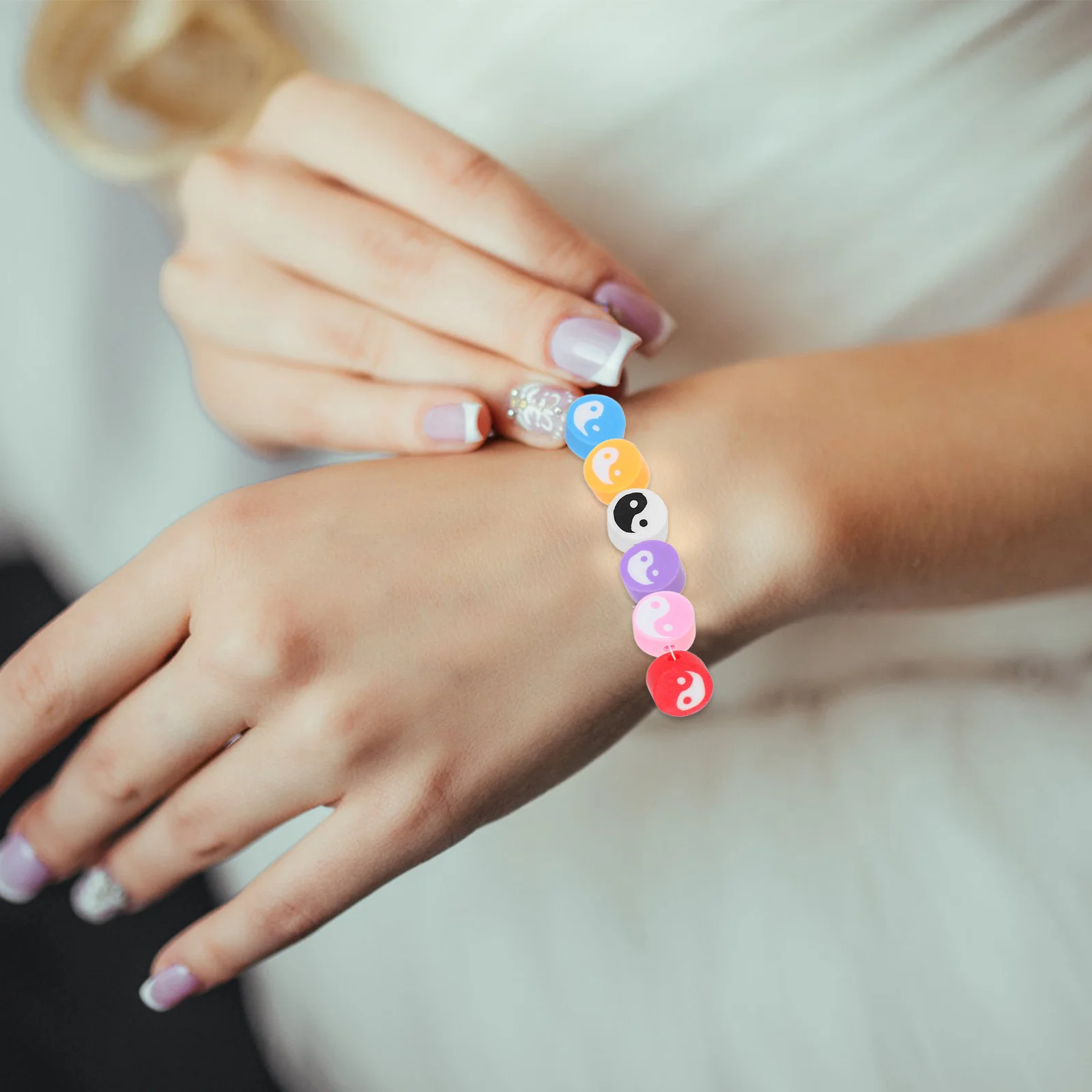 100Pcs Soft Polymer Clay Taichi Spacer Beads Colorful Flat Round Loose Beads for DIY Jewelry Making Bracelets Necklaces Earrings