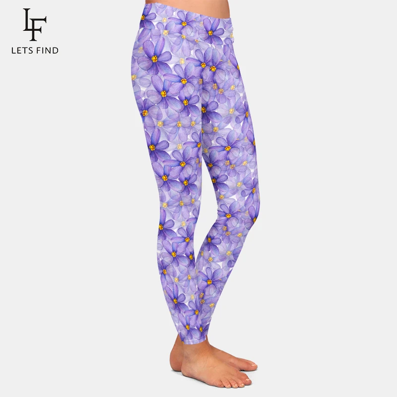 Leggings femininas letsfind 3d roxo flor padrão imprimir calças estiradas moda cintura alta sexy leggins