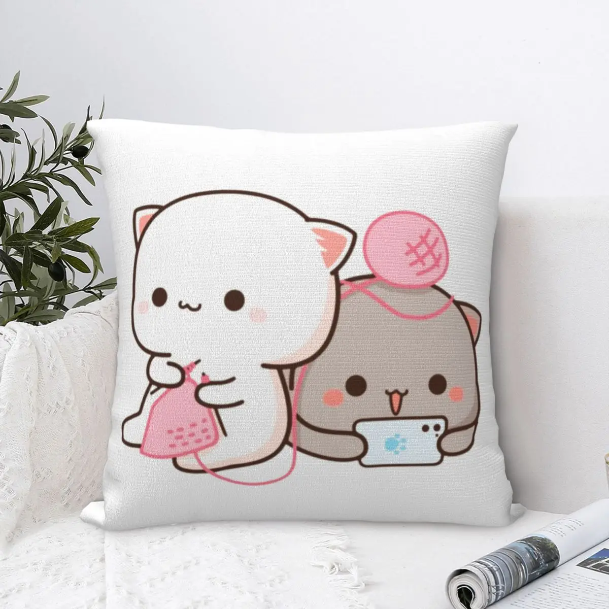 Bubu Knitting With Dudu Pillow Cover Lovely Vintage Pillow Case Soft Graphic Cushion Cover Pillowcases For Living Room Chair