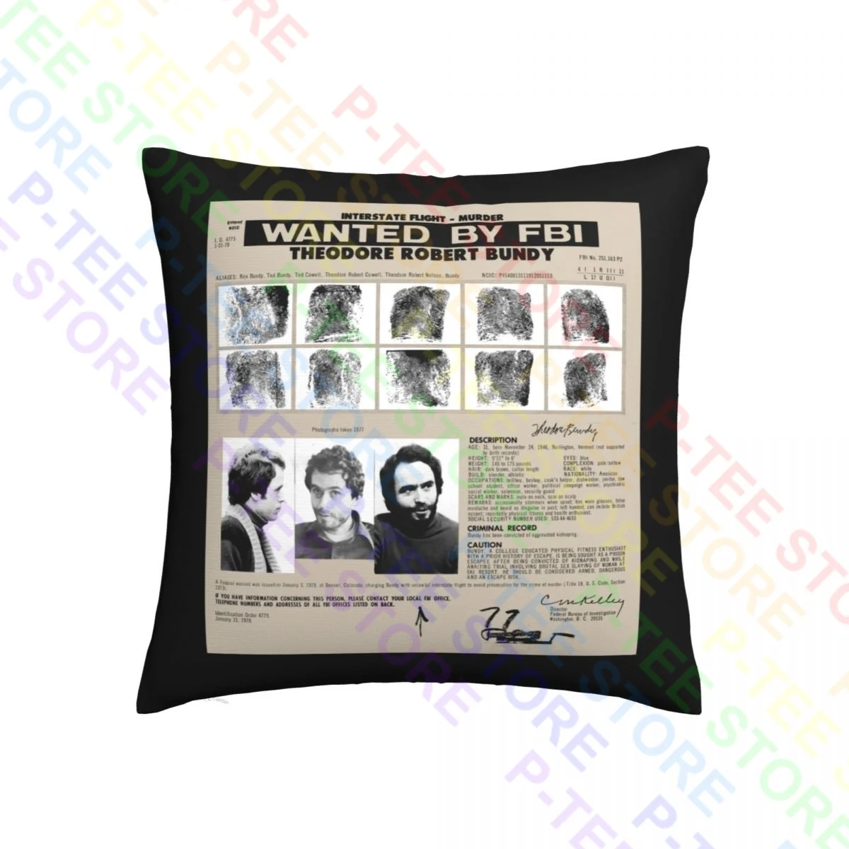 Print Ted Bundy Wanted By Fbi Poster & Mugshot-Serial Killer True Crime Throw Pillow Cover Pillowcase Soft Skin