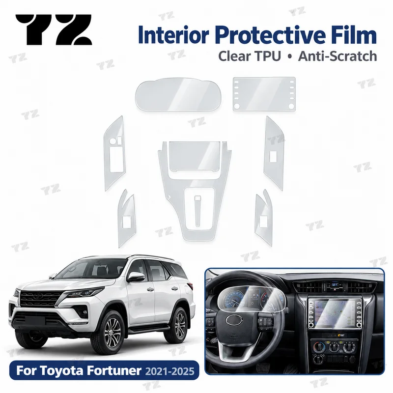 YZ Clear TPU Interior Protective Film For Toyota Fortuner 2021-2025 Anti-Scratch Screen and Gear Shift Sticker