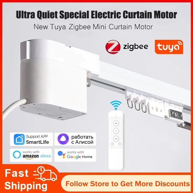 Tuya Zigbee Mini Smart Curtain Motor Electric Curtain Automatic System Rail Rod Support Alexa Alice Google Assistant Smartlife