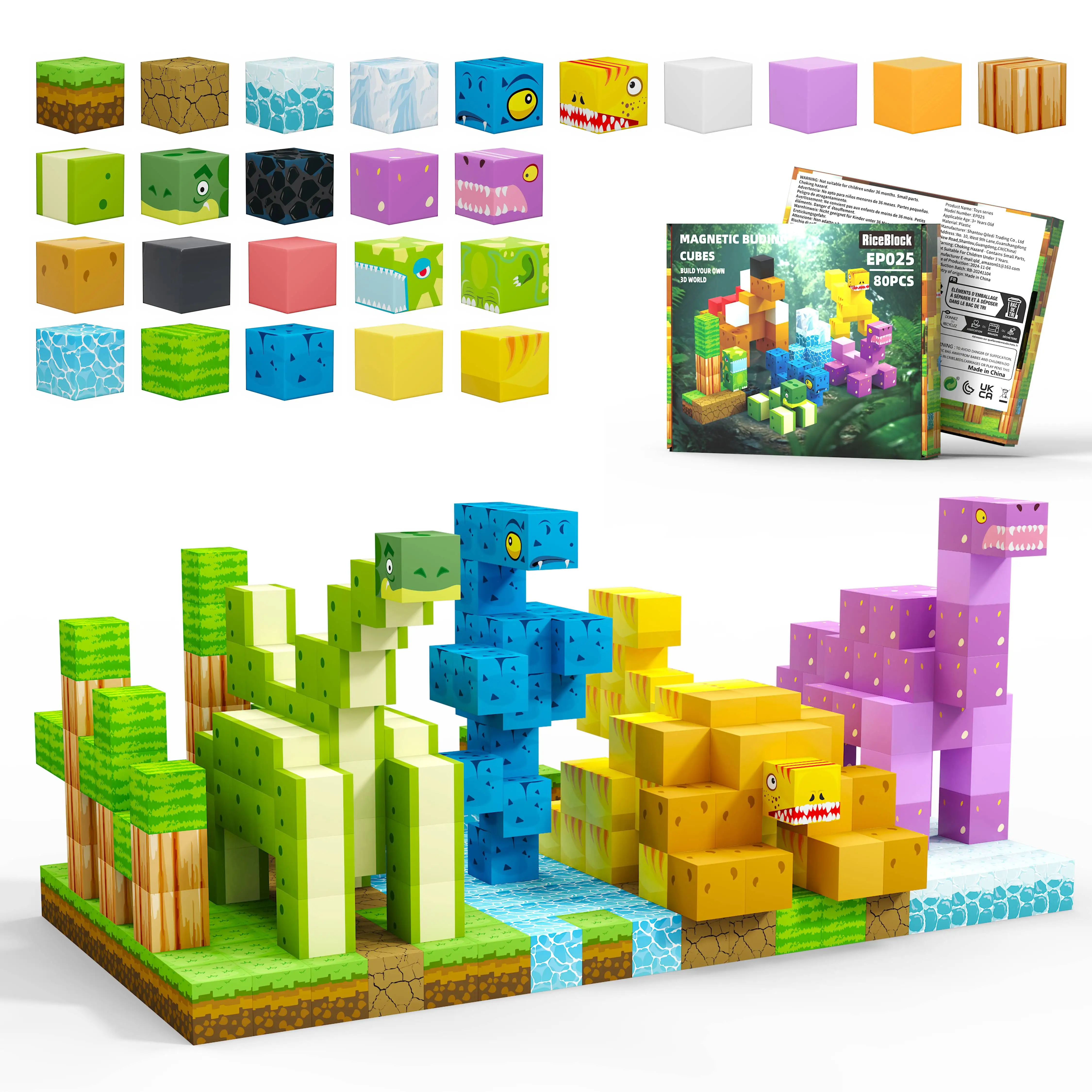 

80 штук магнитных строительных блоков «Мир динозавров» | Обучающая STEM-игрушка для детей