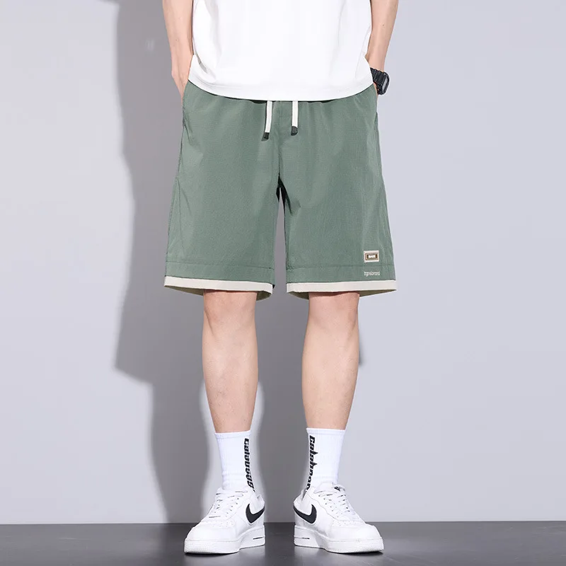Summer Fashion Men Elastic Waist Casual Shorts Youth Teens Solid Color Simple Basic Soft Comfortable Ice Feel Half Length Pants