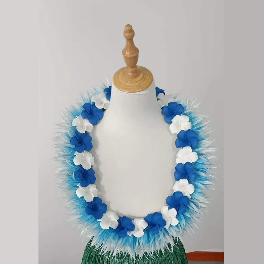 

Free Shipping HLS00003 20pcs/lot 64CM Artificial Silk Grass Of Spring & Foam Plumeria Short Lei Hawaiian Women Dance Necklace