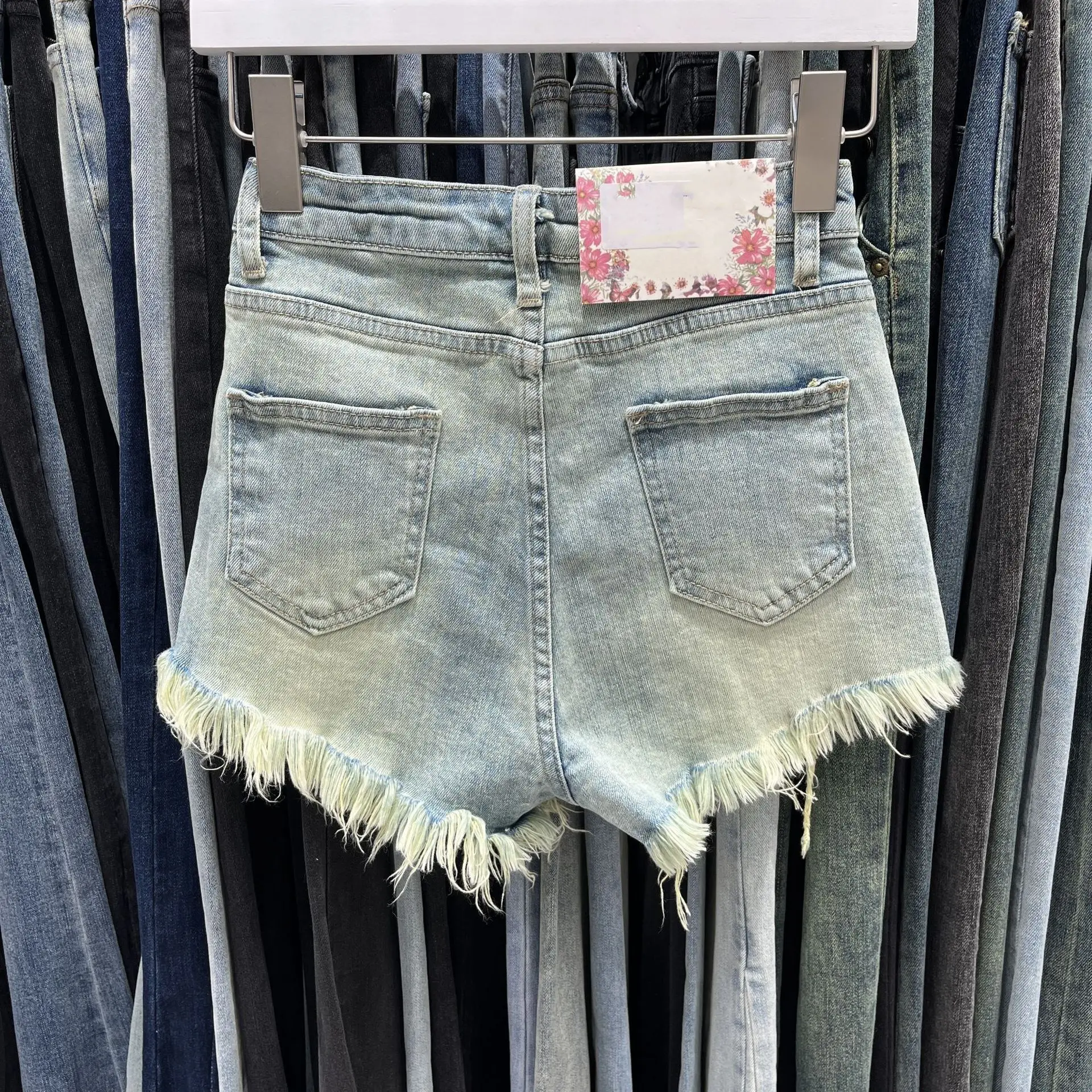 Faionable ارتفاع الخصر التخسيس المتعثرة Waed الدنيم ort ort orts المرأة الرجعية العصرية السراويل الساخنة القطن عالية الخصر واسعة Le...