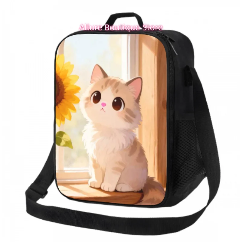 Adorable Kitten-Themed Thermal Lunch Bag, Perfect for Work, Picnics, And More, Featuring Insulation And an Adjustable Strap for