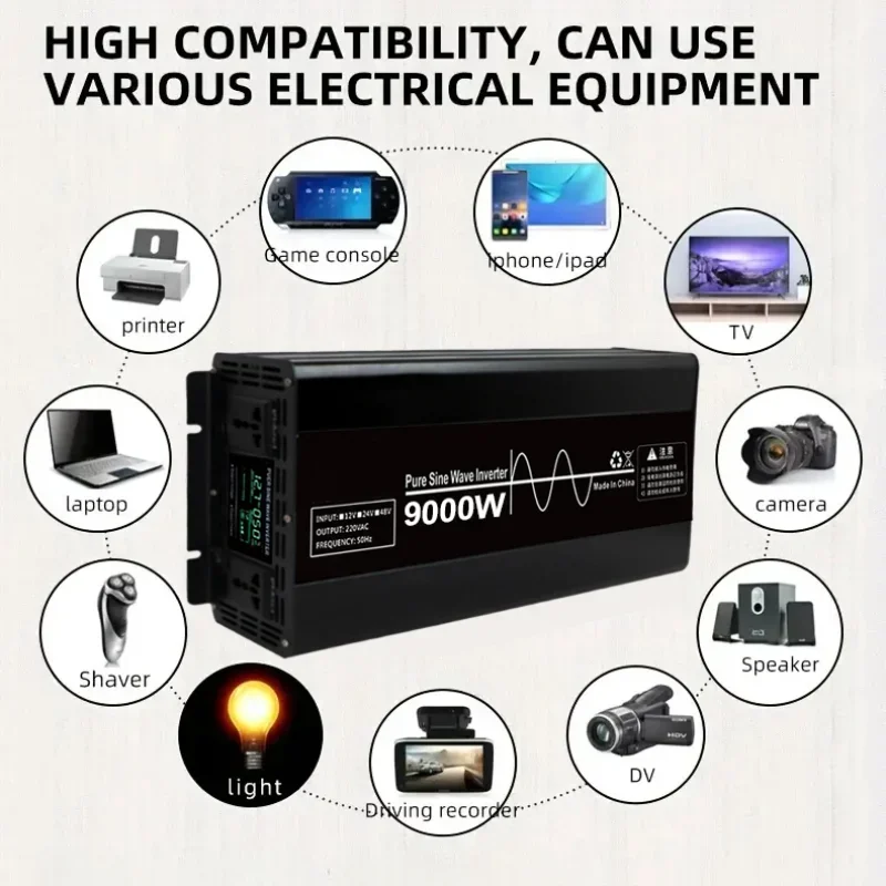 Imagem -02 - Inversor de Onda Senoidal Pura para Carro Power Bank Converter Inversor de Energia Led dc 12v para 220v ac 4000w 5000w 7000w 9000w