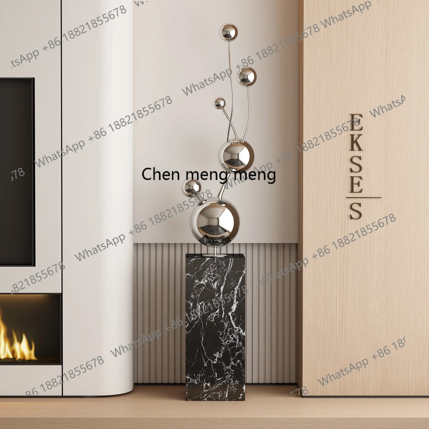 M07 Light luxury stainless steel geometric ball metal floor ornament modern TV cabinet exhibition hall decoration