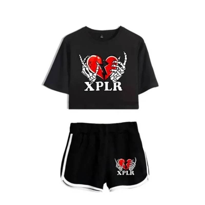 

Женский спортивный костюм XPLR Merch Sam и Colby, комплект из 2 предметов, укороченный топ и шорты, комплект из двух предметов, повседневная спортивная одежда, спортивный костюм Twopiece