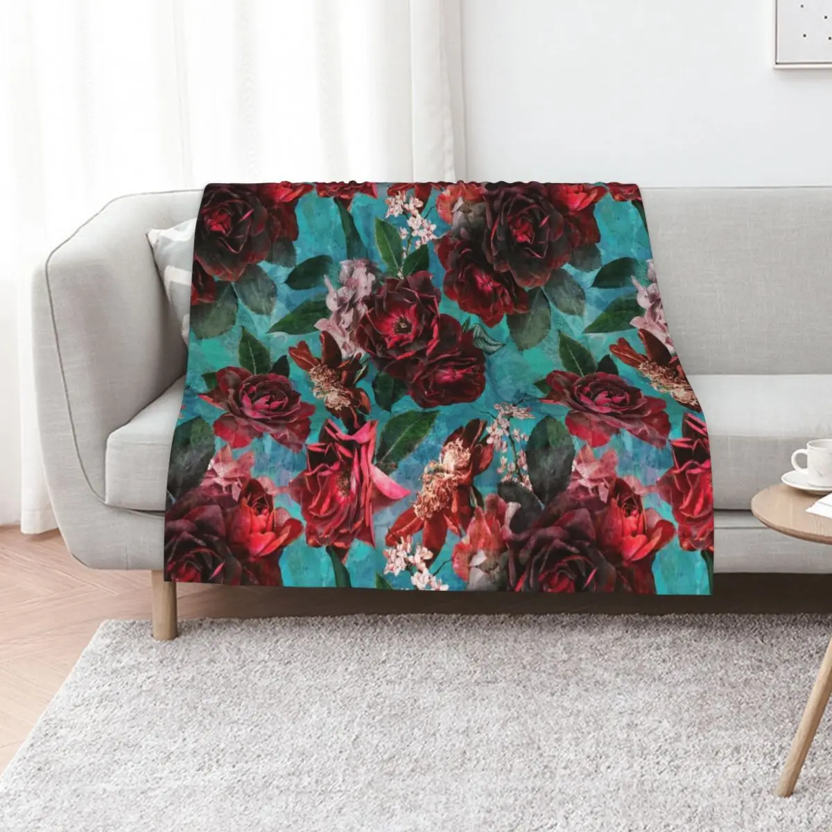 

Turquoise Vintage Summer Roses Garden Throw Blanket Winter beds anime Summer Decorative Sofas Blankets