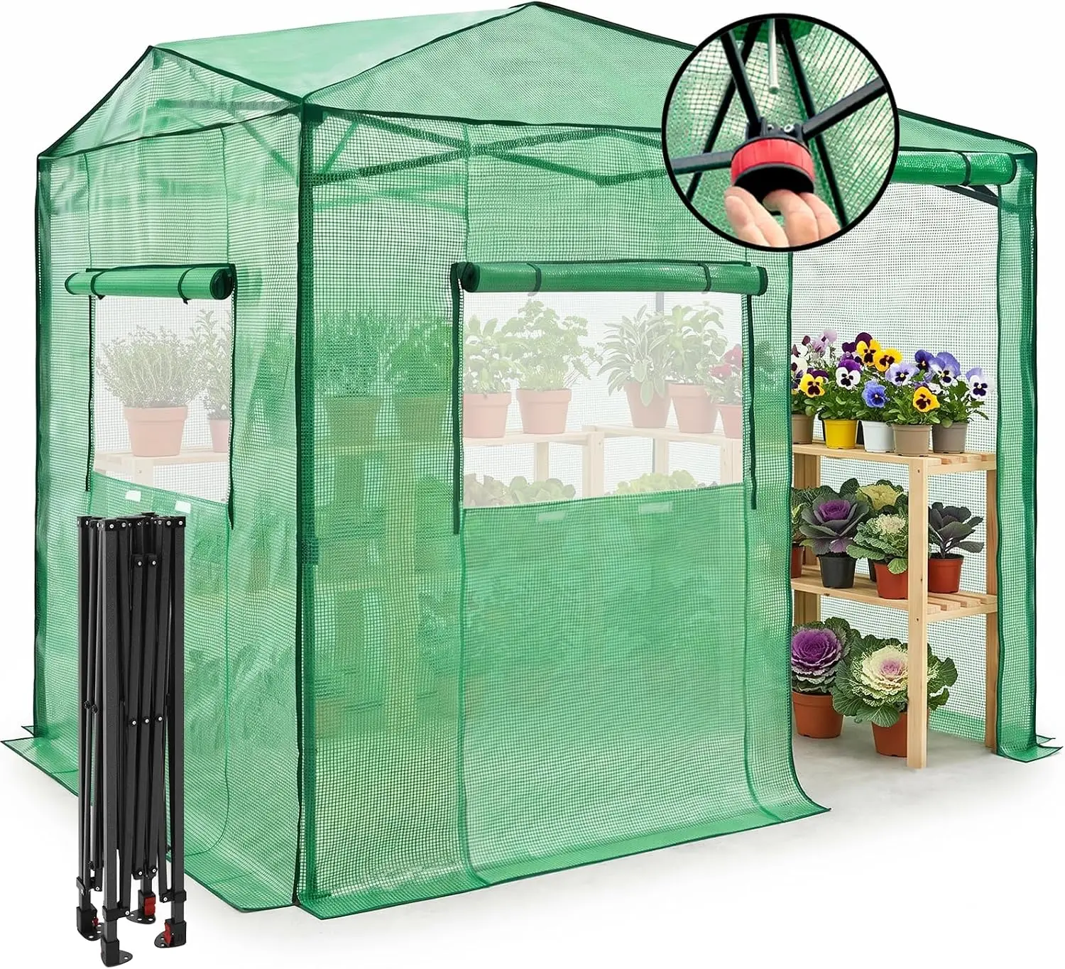 Pop Up Greenhouse 6 x 8 ft, Clear/Green Cover with Side Door, Easy Assembly, Quick Setup Portable Garden Greenhouse