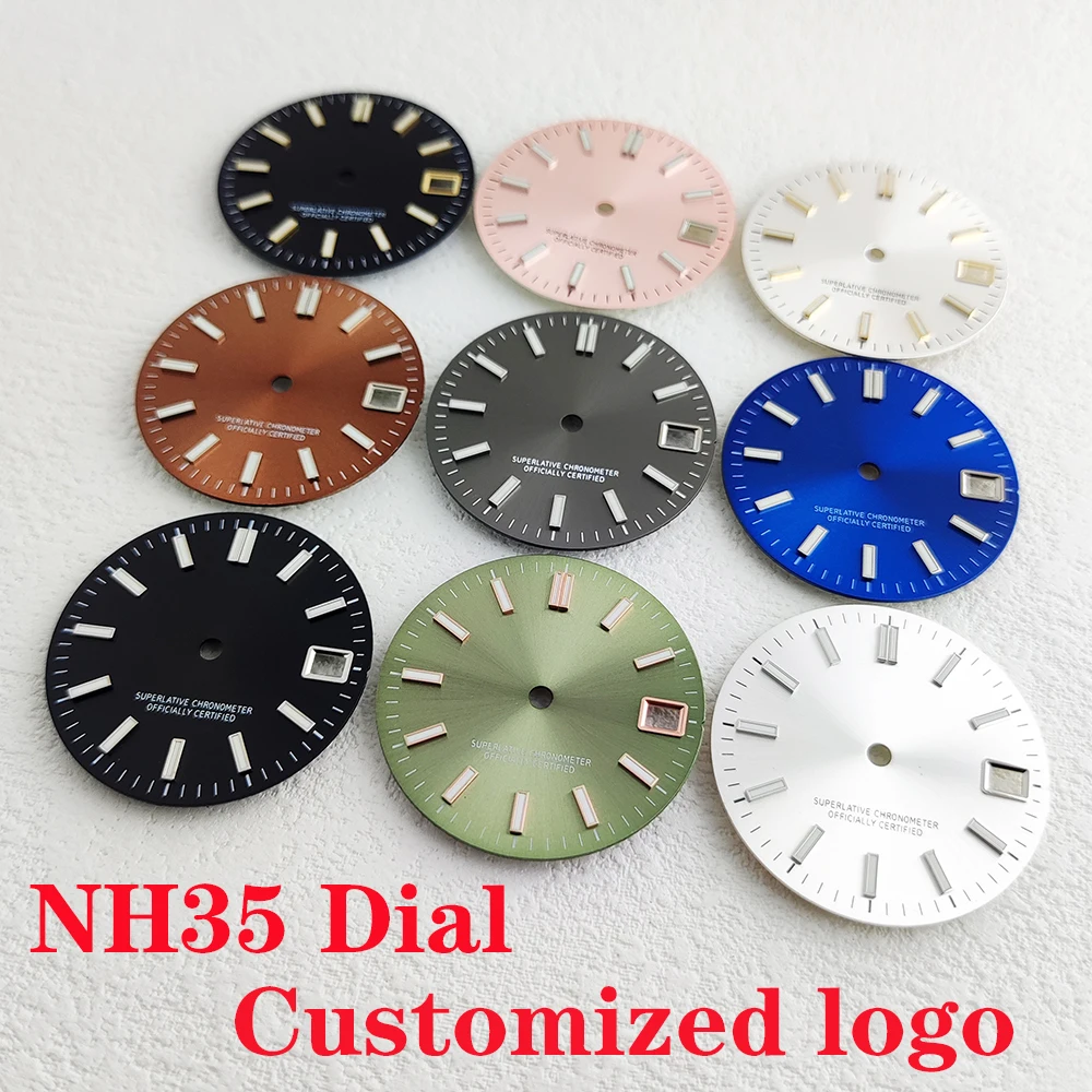 شعار مخصص NH35/NH36 28.5 مللي متر ساعة مزدوجة قرص أخضر مضيء مناسب ل NH35/NH36 ساعة يد تعمل بالحركة اكسسوارات #2