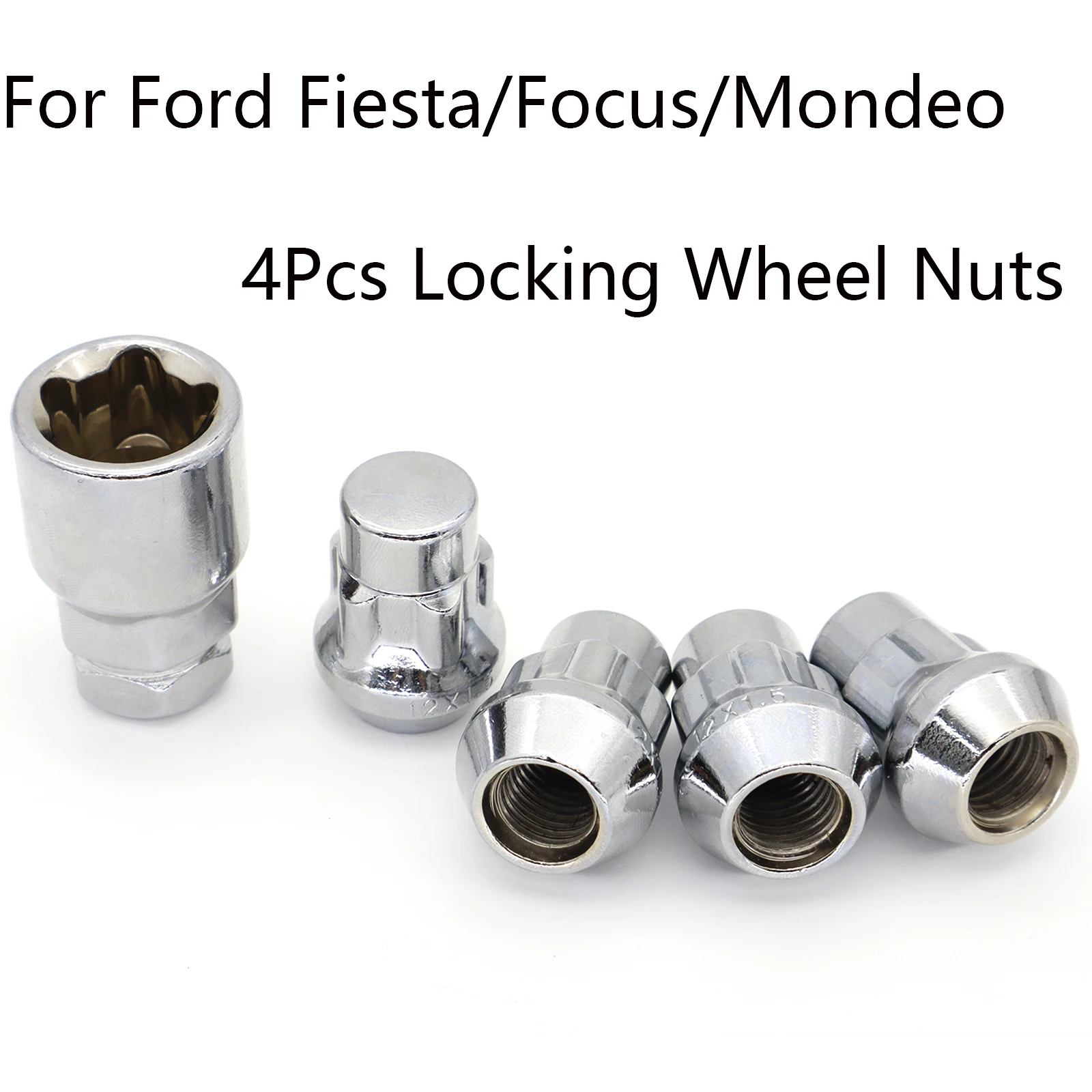 4X Car M12 X 1.5 Locking Wheel Nuts Tapered Seat & 1pc Key For Ford B-Max C-Max Transit Courier Fiesta 1971-2023 Car Accessories