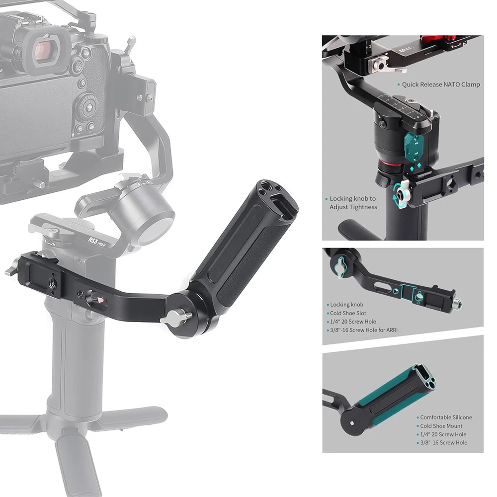

Gimbal Adjustable Sling Handgrip,Stabilizer Handle Extension Bracket kit, for DJI RS4/Pro/Mini RS3 PRO/ RS3 Mini,with NATO Clamp