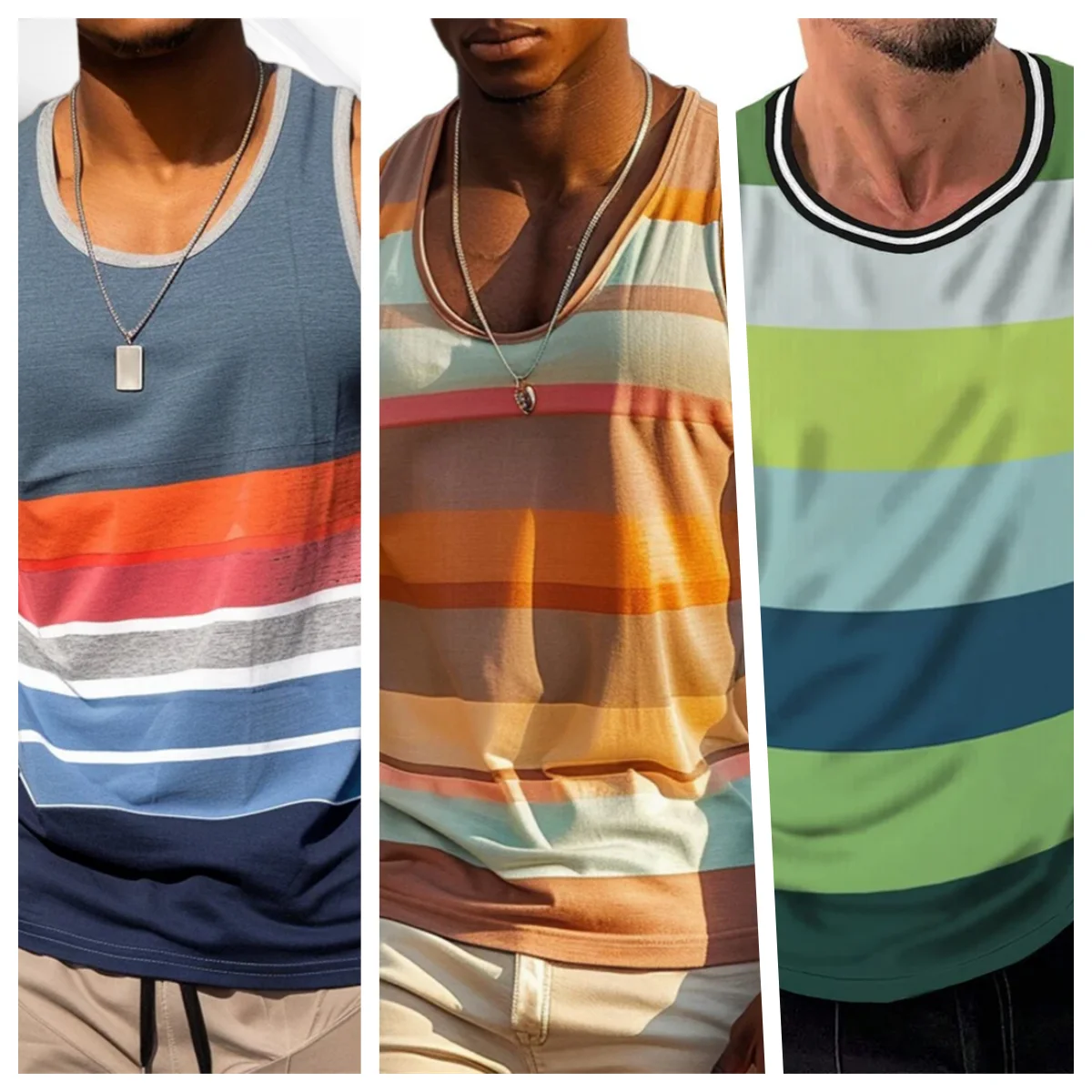 

Summer Retro Stripe Graphic Tank Tops for Men Fashion Casual Sleeveless 3D Printed Vest Loose Quick Dry Sports Motorcycle Tops