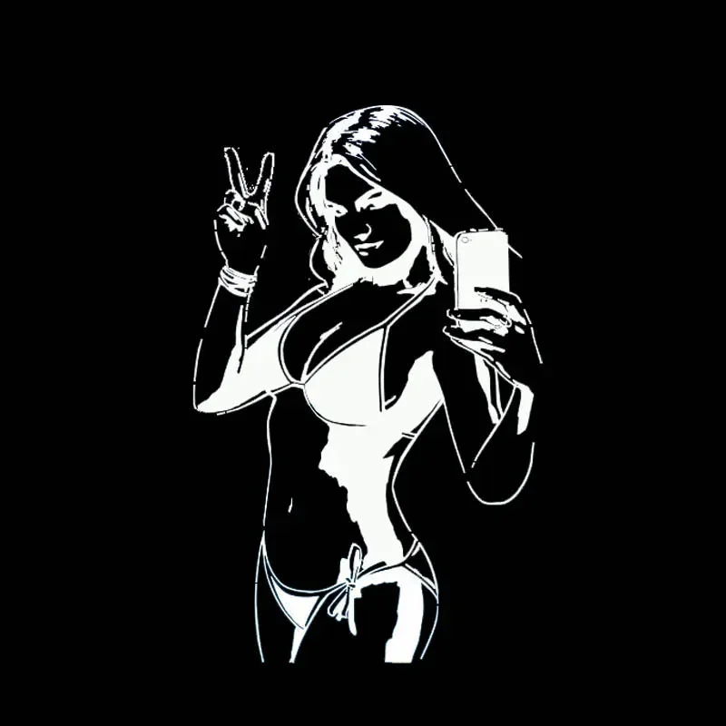 Charming Lovely Taking Photo Girl Popular Fashion Style Vinyl Decal Black/Silver Car Sticker 9.6cm*15cm