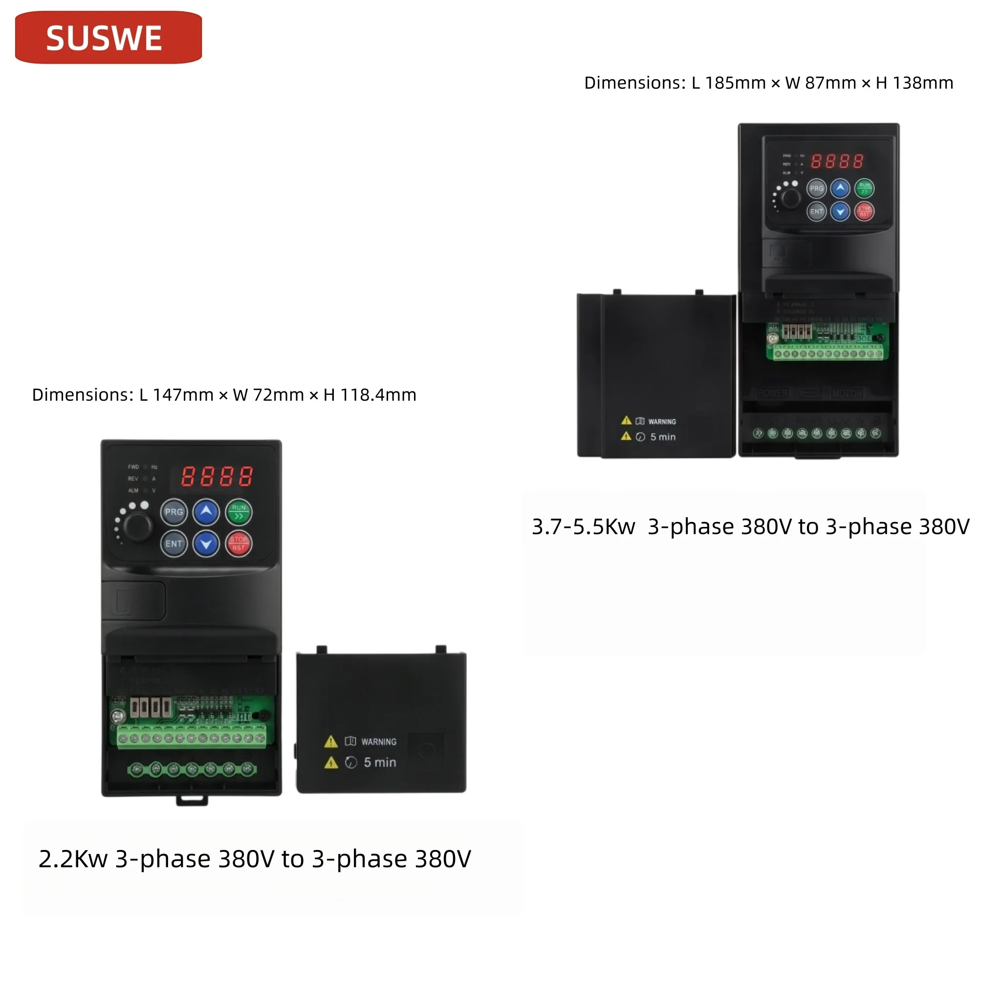 SUSWE VFD Motor Speed Controller Inverter 2.2KW 3.7KW 5.5KW 3-Phase 3800V to 3-Phase 380V for Industrial Use