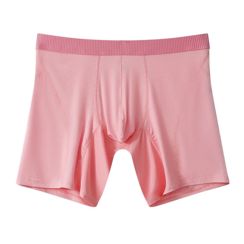 Herren-Unterwäsche aus Eisseide, langes Bein, Boxershorts, U-konvexer Beutel, verlängert die Länge, atmungsaktiv, rutschfest, sportliche Sportunterhose