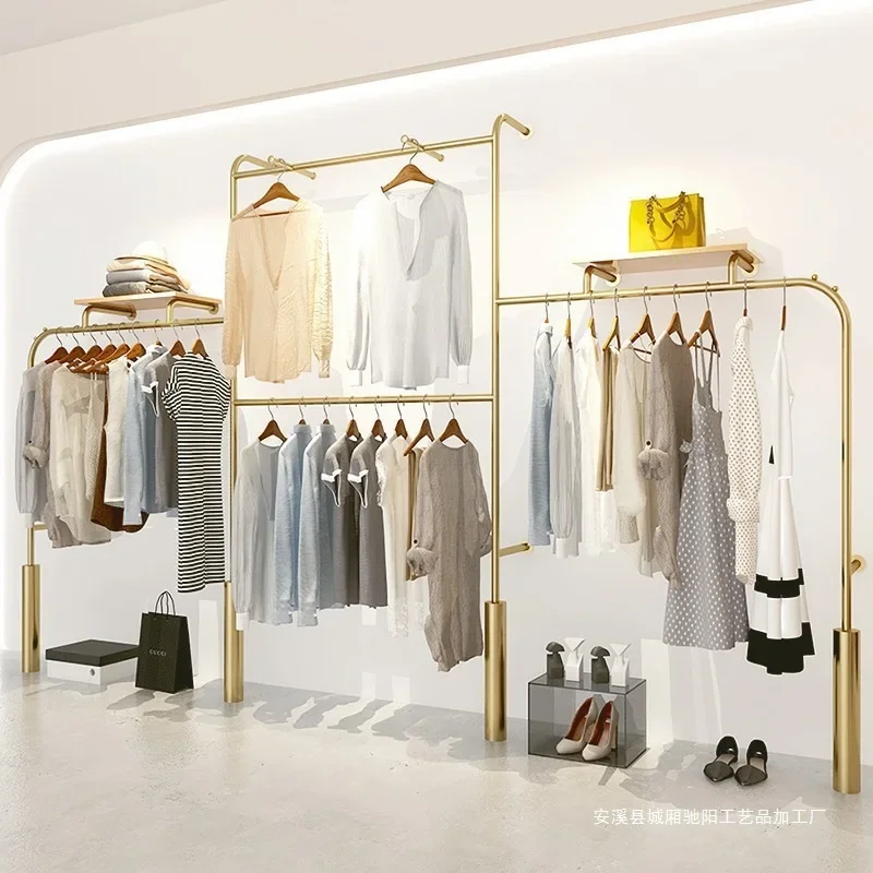 Clothing store women's clothing store gold wrought iron hanging clothes rack display rack display rack