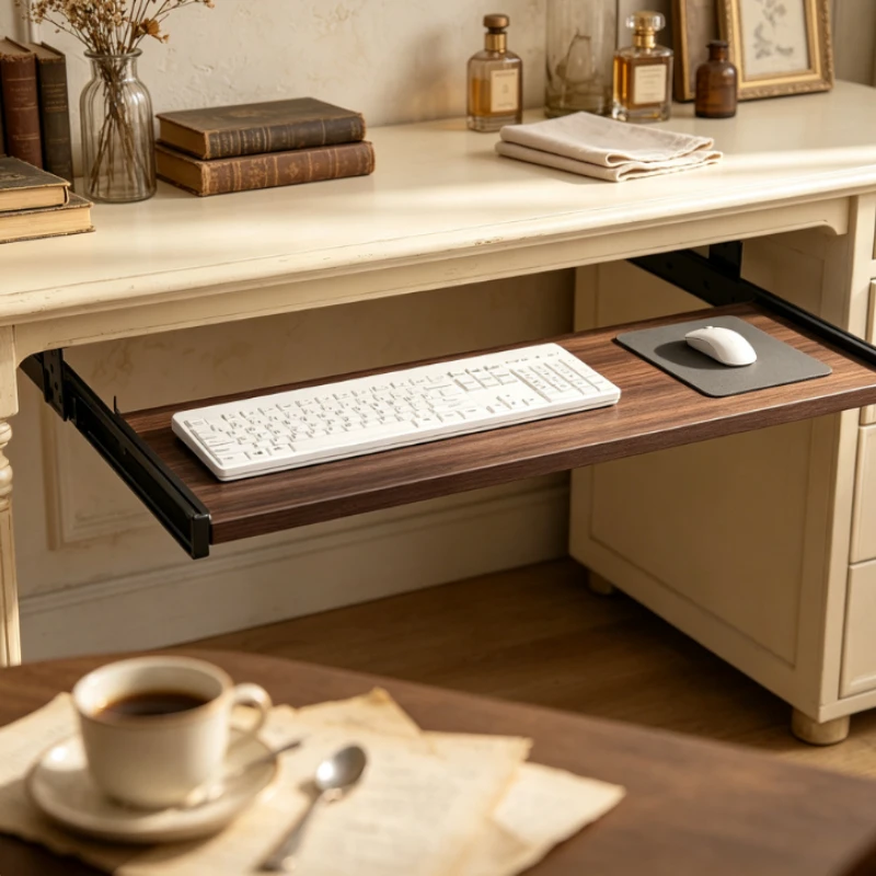 Under Desk Keyboard Tray, Expandable Sliding Drawer, 4-Level Height Adjustable Ergonomic Mouse & Keyboard Holder for Home Office