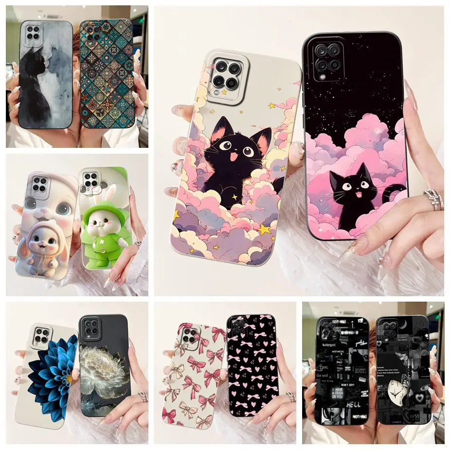Para Samsung Galaxy A12 funda M12 F12 lindo gato feliz funda de dibujos animados suave TPU Fundas de teléfono para Samsung A12 M 12 Galaxy M12 F12 Fundas