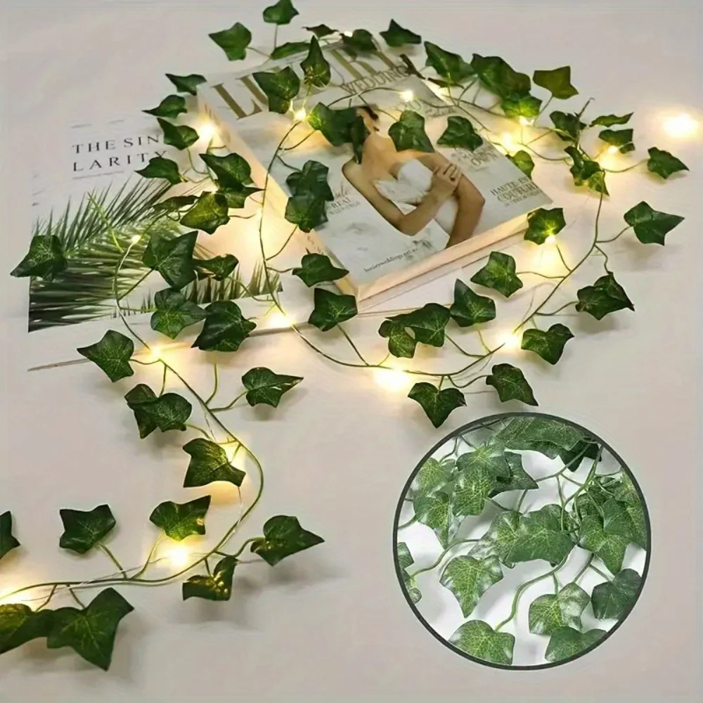 Luci a corda a foglia verde Luci solari a LED in rattan con edera e vite per la decorazione del cortile di campeggio, feste in giardino, matrimoni, terrazza