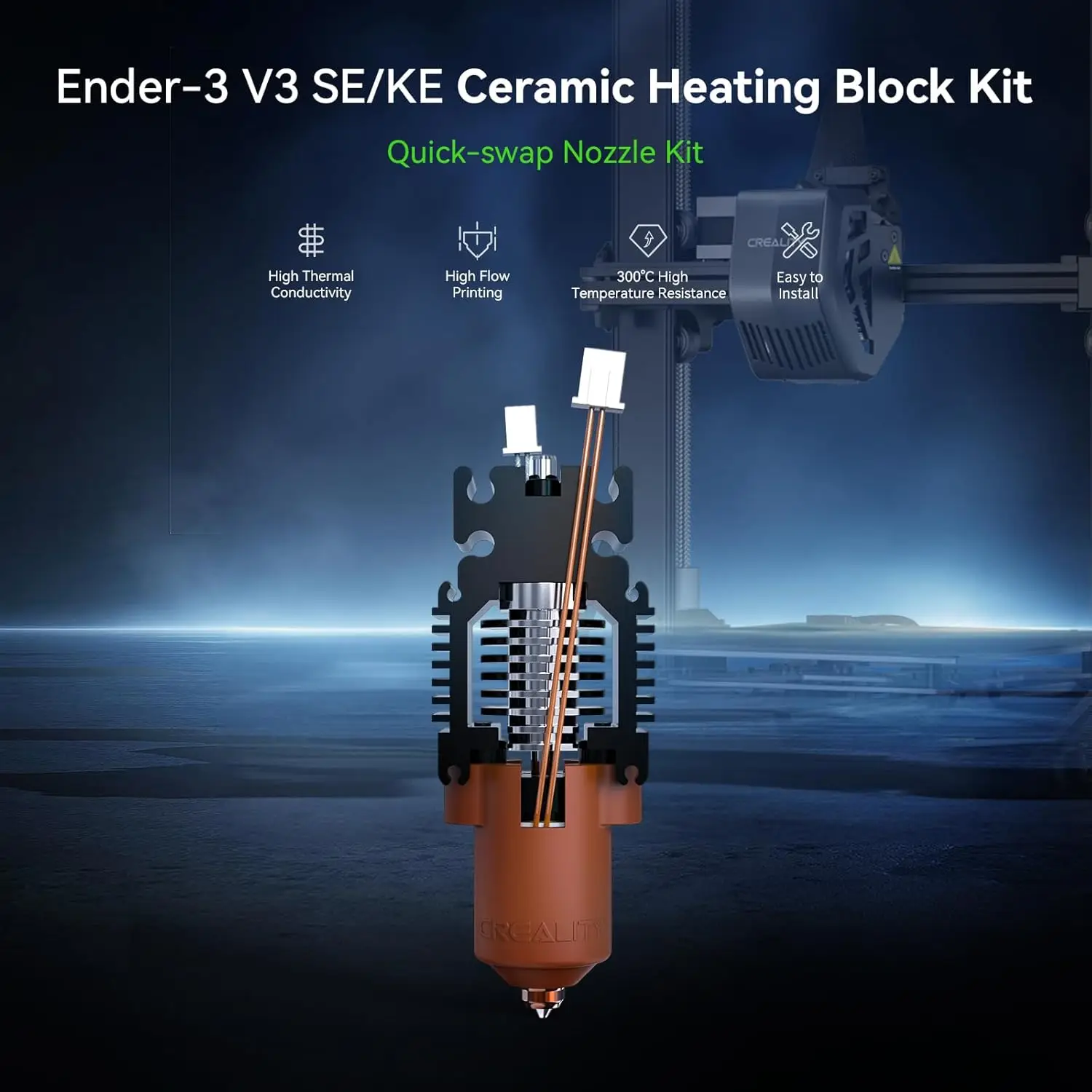 Creality Ender-3 V3 SE/KE Ceramic Heating Block Kit High Flow Printing 300℃ High Temperature Resistance Quick-swap Nozzle Kit