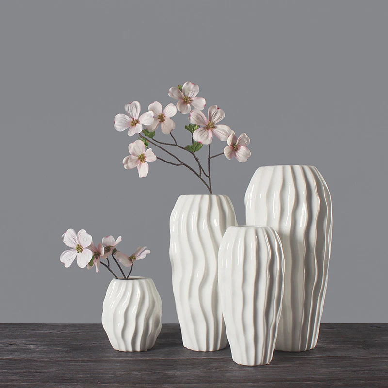 Modern White Ceramic Vase European Simple Creative Flower Arrangement Living Room Table Tea Table Ornament Flower Decoration