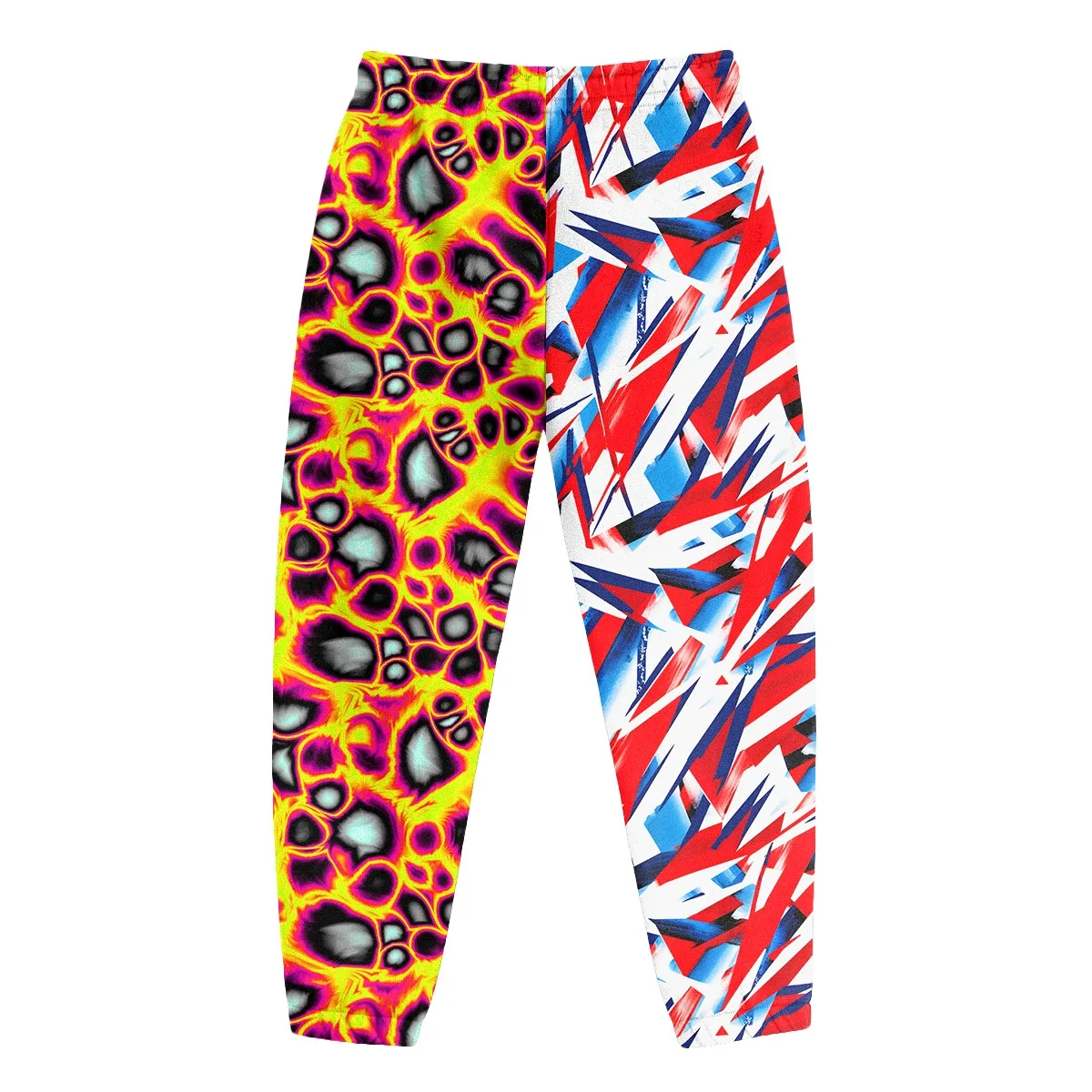 Unisex Acid-wash Wave-panel Print Joggers; Drawstring Sweatpants Featuring Fluid Geometric Shattered Prints Y2K Streetwear Style