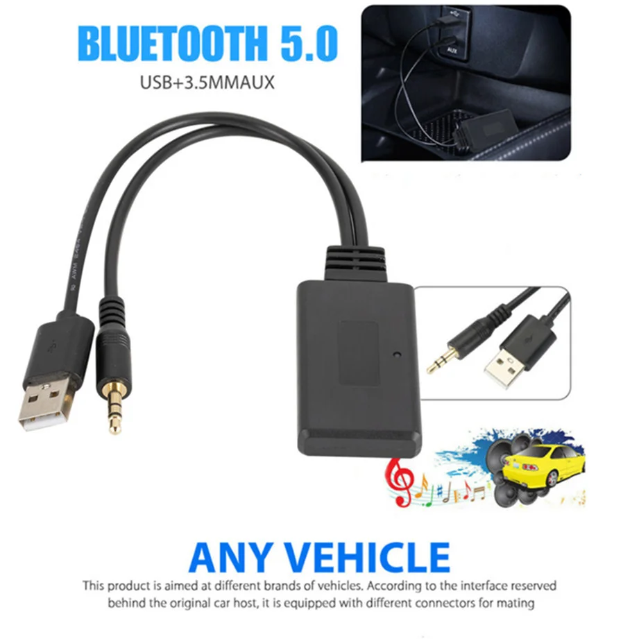 Grwibeou evrensel araba kablosuz Bluetooth alıcı USB 3.5Mm Aux medya BMW için Bluetooth 5.0 müzik çalar ses kablosu adaptörü