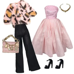 Fashion Lady Clothes Set for 12.5 inch Doll Accessory Fur Winter Coat Jacket Bra Dresses Trousers Handbag 1/6 BJD Clothes Toy