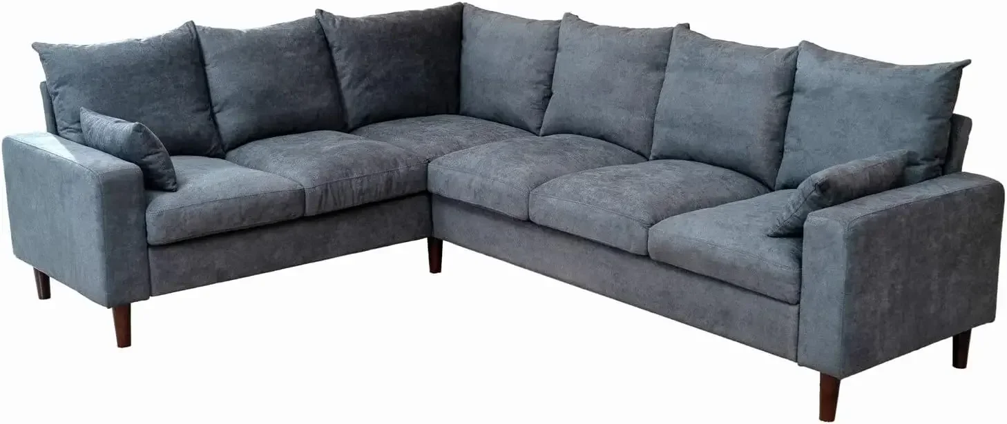 6 Seats LINEN FABRIC LARGE SECTIONAL CORNER SOFA SETTEE - SOFA for LIVING ROOM-LEFT/RIGHT-HAND SIDE SOFAS, GREY