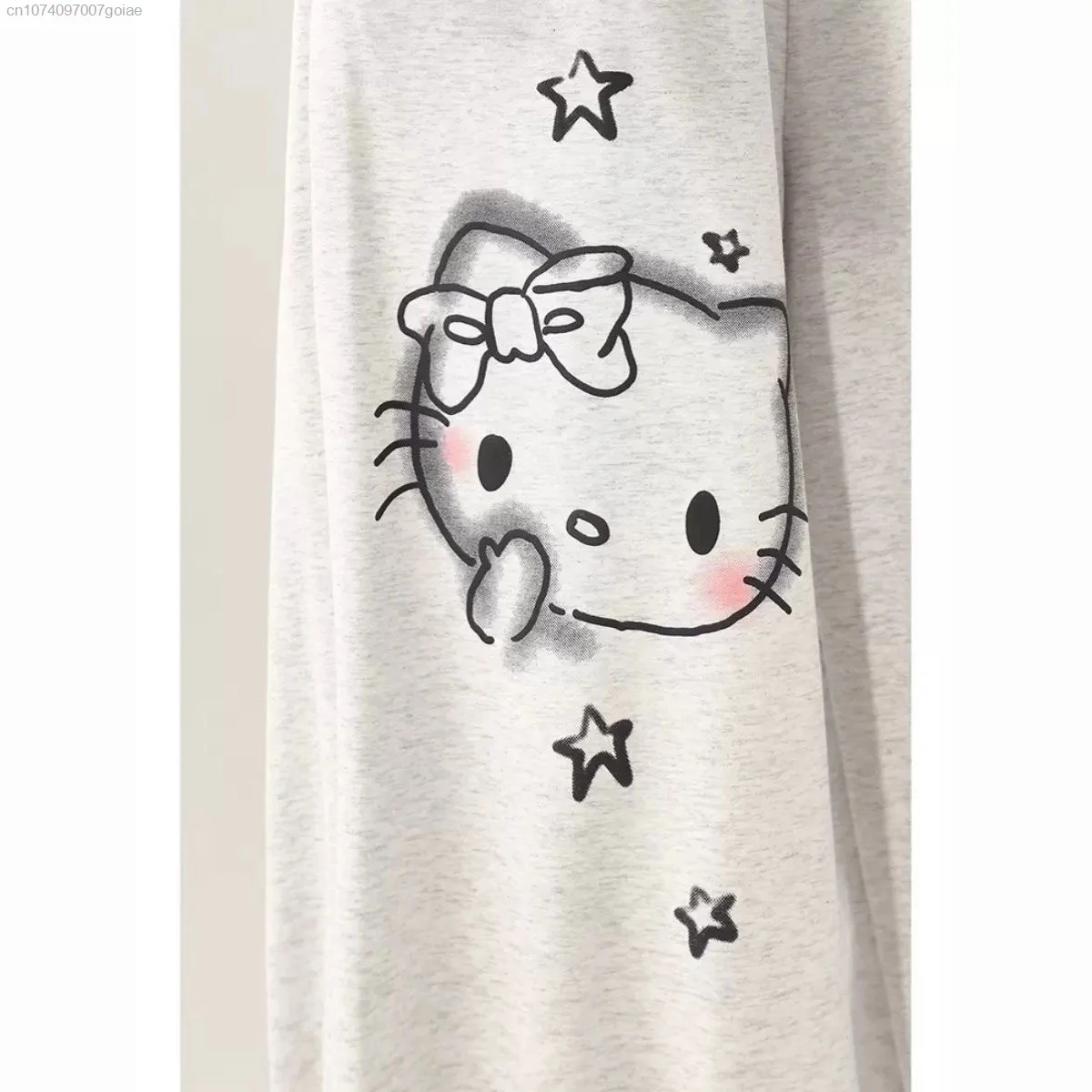 ใหม่Hello Kitty Catพิมพ์สีเทาสบายๆกางเกงกระโปรงผู้หญิงStreetwearหลวมแขวนขาตรงความยาวกางเกง