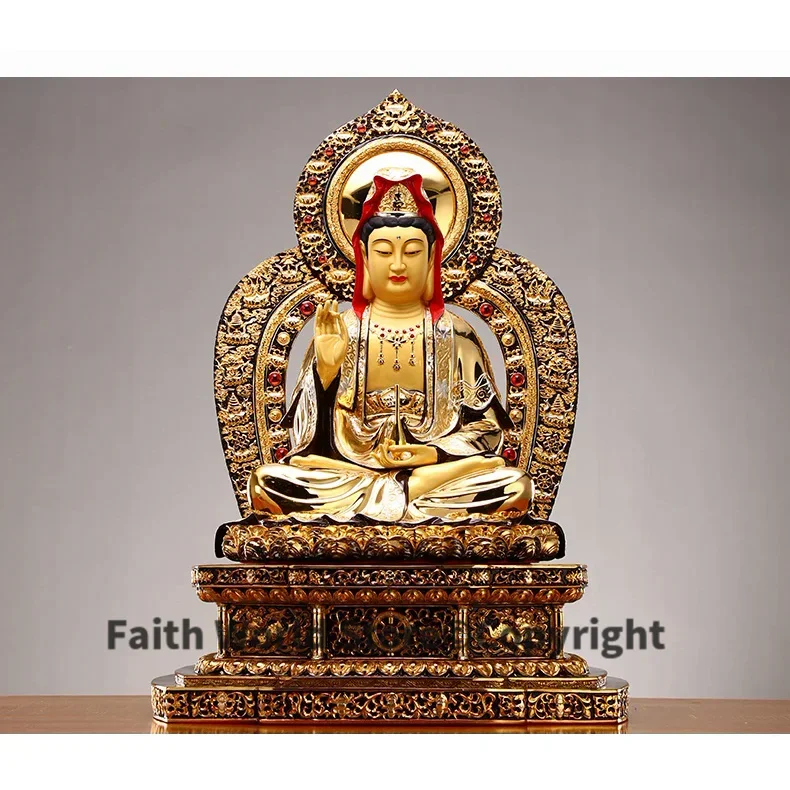 56cm large Buddhist high-grade home patron saint gold gilding Avalokitesvara Guanyin buddha statue efficacious Talisman Mascot