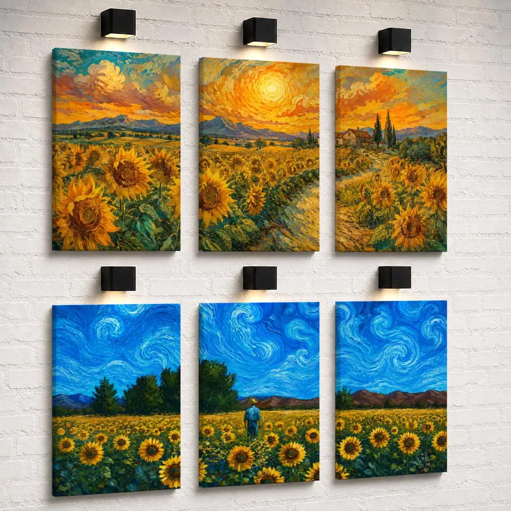 V-Van Gogh Painting Art Framed Wall Painting Ready to Hang Canvas Wall Art Poster for Bedroom Living Room Home Decor Gift