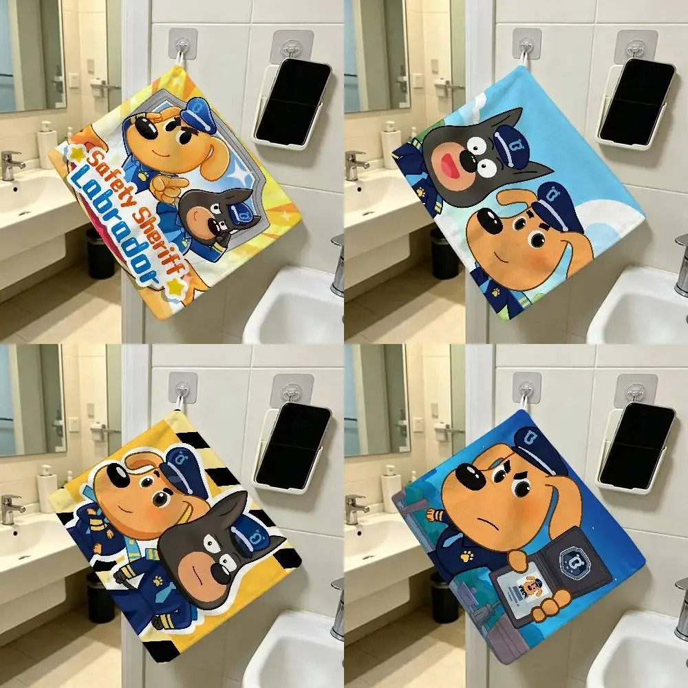 Sheriff Labradored Dog Household Hanging Towel Polyester Cotton Hand Wiping Towel Sturdy For Bathroom Bedroom