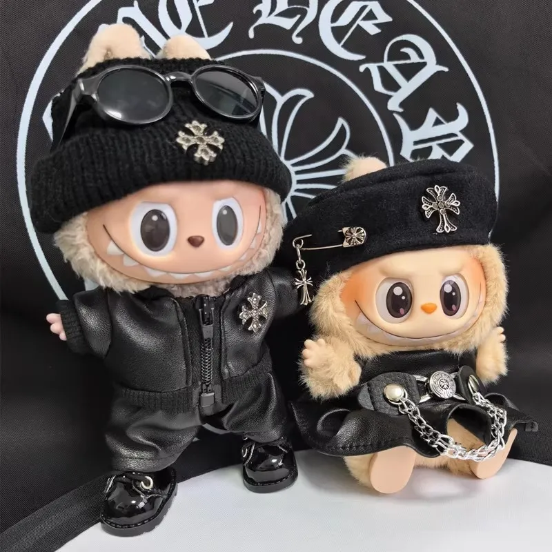 

Only Clothes for Labubu Fashion Motorcycle Jacket Leather Jacket Hat Set Labubu Clothing Outfits Accessories Without Dolls Gift