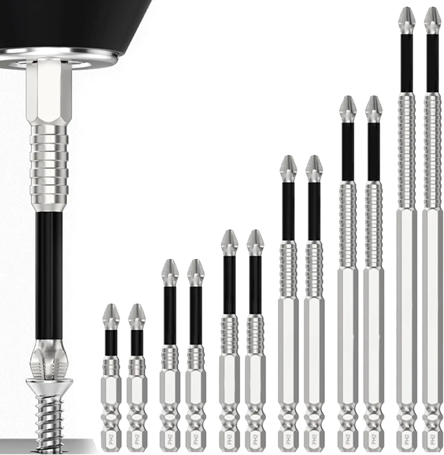 

Набор высокомагнитных сверл с противоскользящим дизайном, размеры 25-150 мм (2 комплекта) для долговечного использования с отвертками