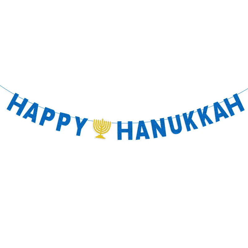 3M Hanukkah Party Decoration Banner HAPPY HANUKKAH Candlestick Six-Pointed Star Paper Hanging Garland for Home Party Decor