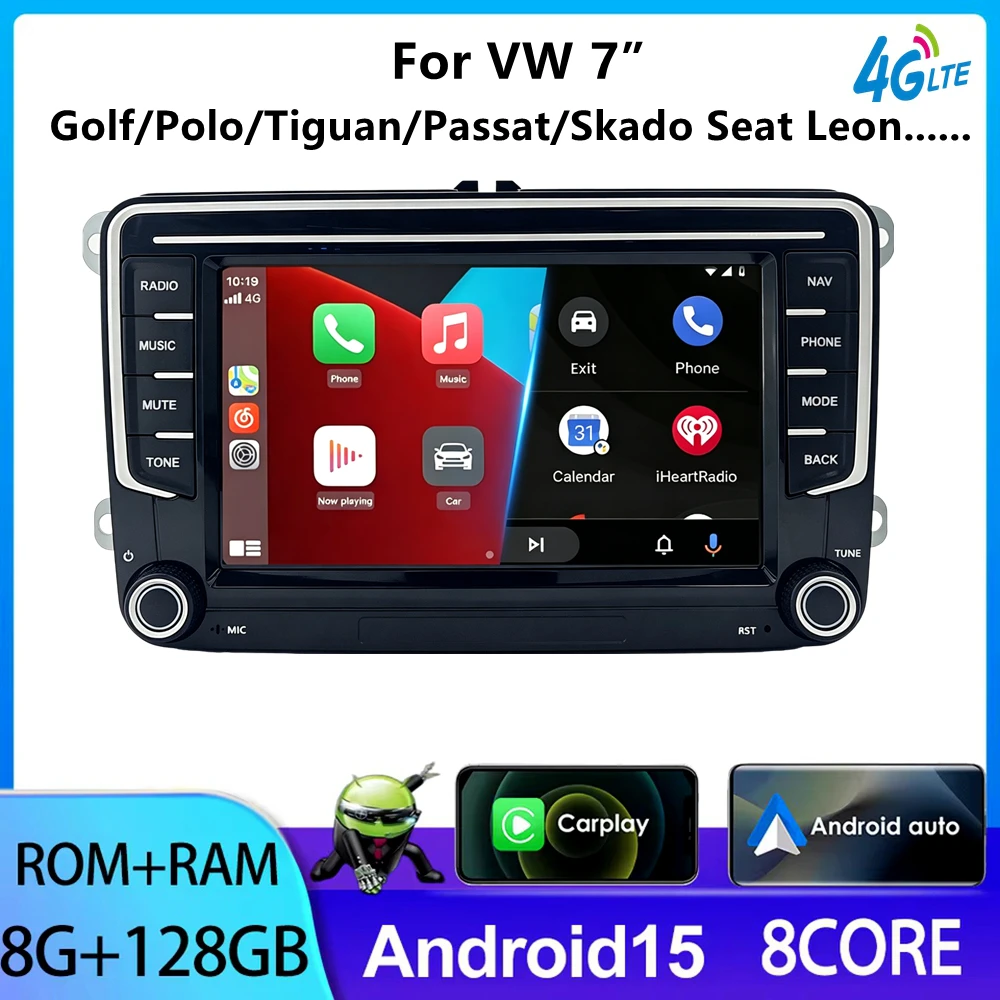 Autoradio 7 " CarPlay Android Auto pour Volkswagen VW Golf Passat JETTA Skoda POLO SEAT, système intelligent 2din GPS
